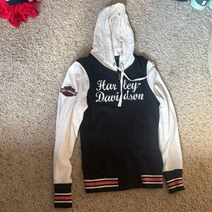 Harley-Davidson Black and Cream Zip-Up Hoodie